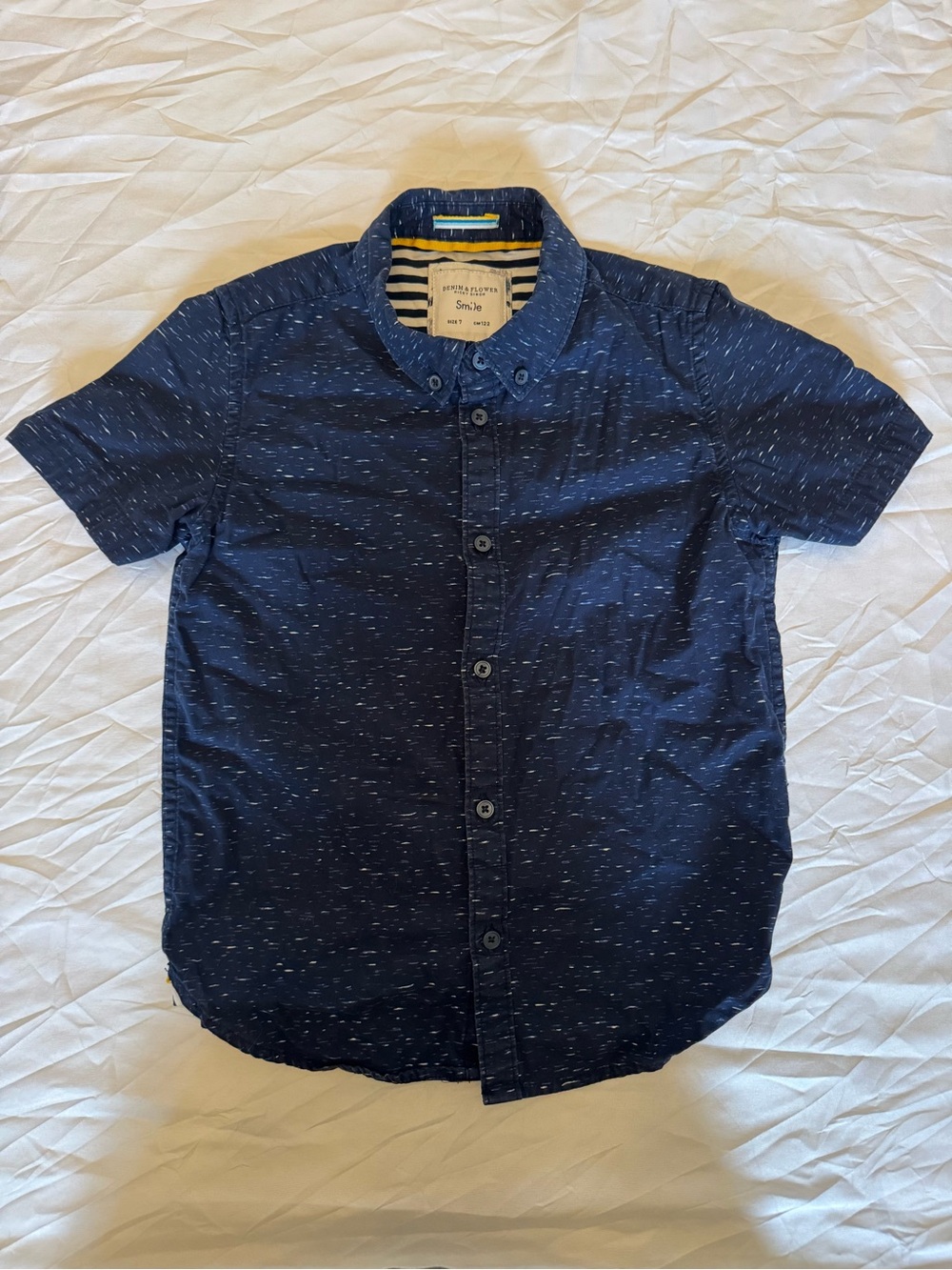 Denim & Flower Navy Short-Sleeve Button-Down Shirt boys size 7